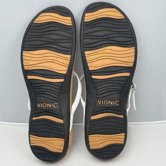 Vionic Sandals Womens 12 White Leather Orthotic Slip-On Comfortable Adjustable - Picture 4 of 11